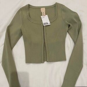 Sage green ribbed cropped cardigan